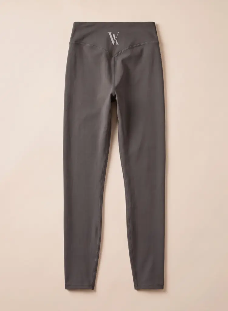 Vauxelle charcoal gray high-waisted leggings back flat lay