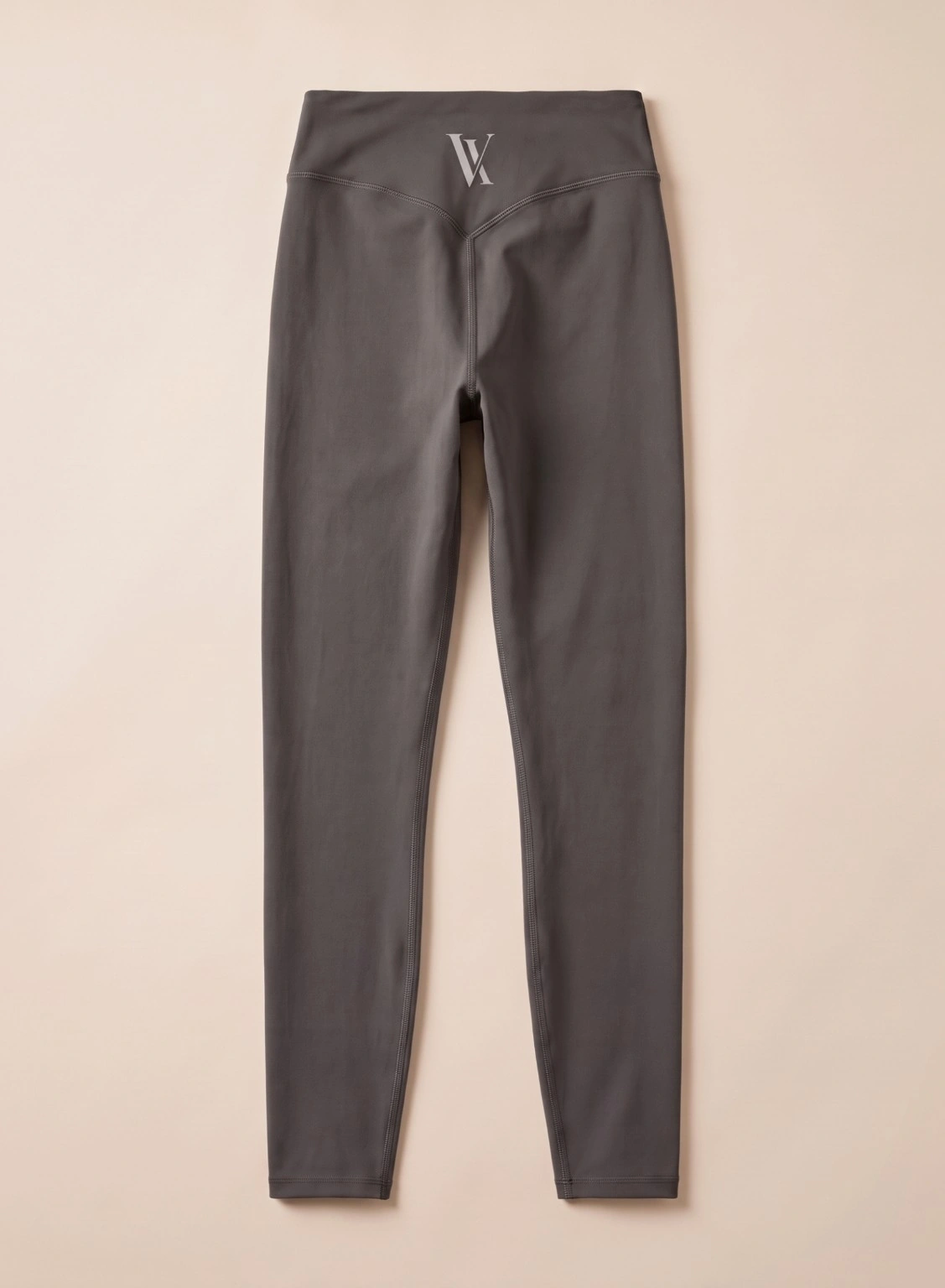 Vauxelle charcoal gray high-waisted leggings back flat lay